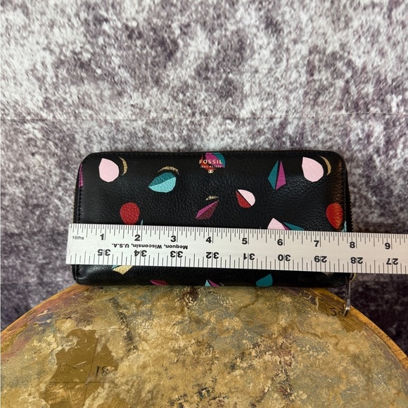 Classic FOSSIL Wallet Clutch Black Zip Around Long Wallet Clutch vintage Leather - Picture 9 of 11